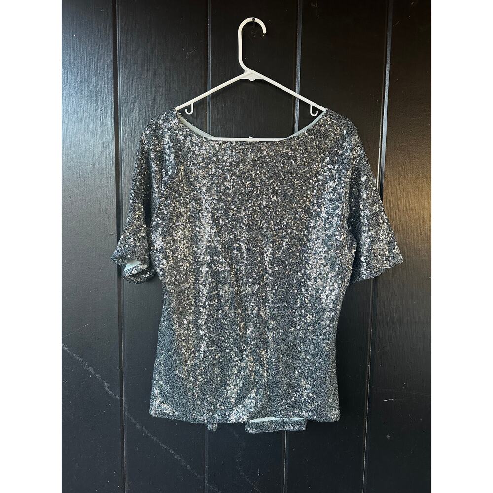 H&M Mama Silver Sequin Short Sleeve Top Party Holiday Sparkle - Picture 4 of 4
